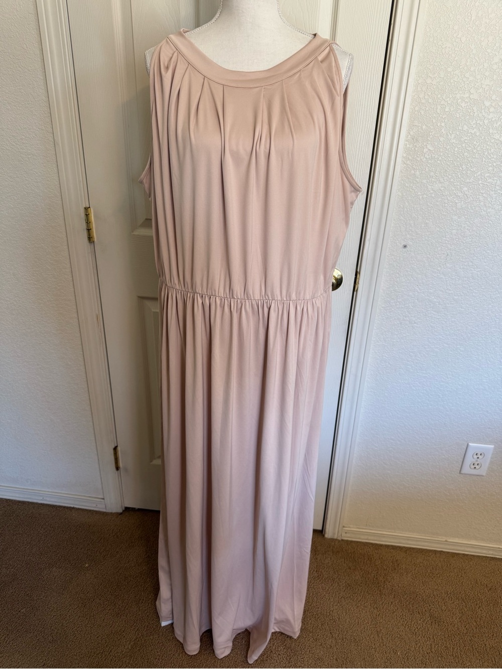 Sleeveless Soft Blush Maxi Dress with Gathered Waist